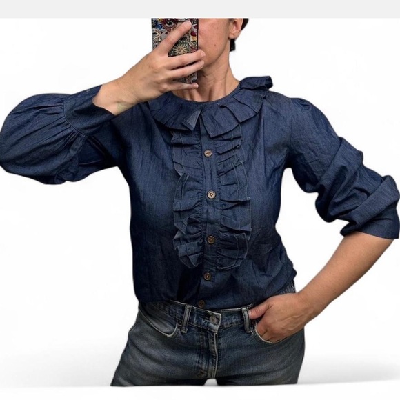 Women's Blue Ruffle Top - Picture 1 of 6